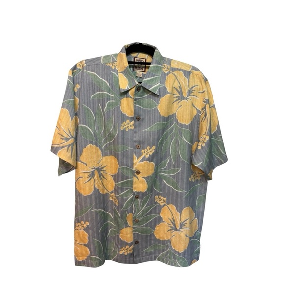 Tommy Bahama Hawaiian Short Sleeve Shirt with Yellow & Green Floral Silk Sz S - Picture 7 of 11